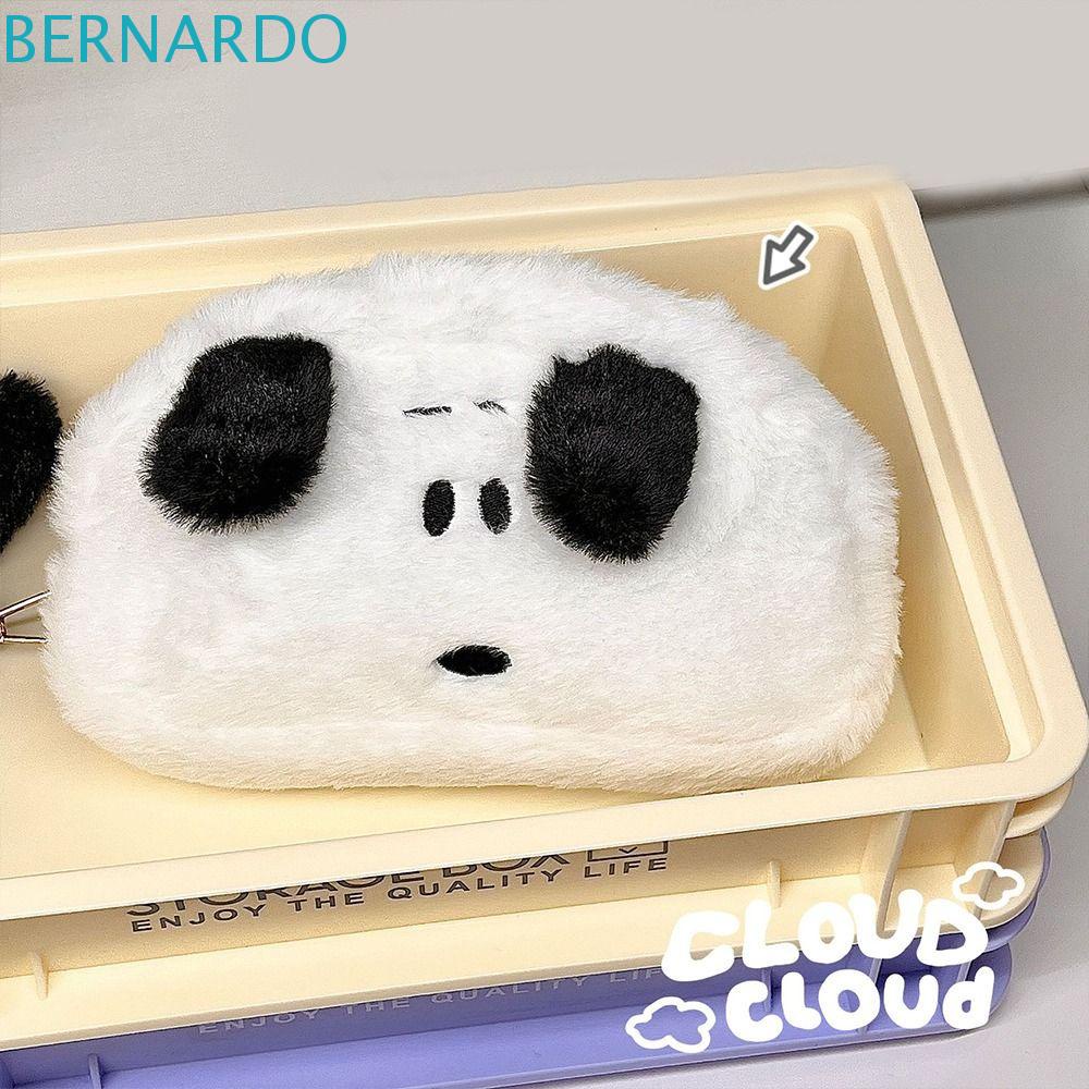 BERNARDO Túi Đựng Bút Bằng Lông Nhung Họa Tiết Chú Chó Snoopy Màu Trắng Đen Sức Chứa Lớn Cho Học Sinh