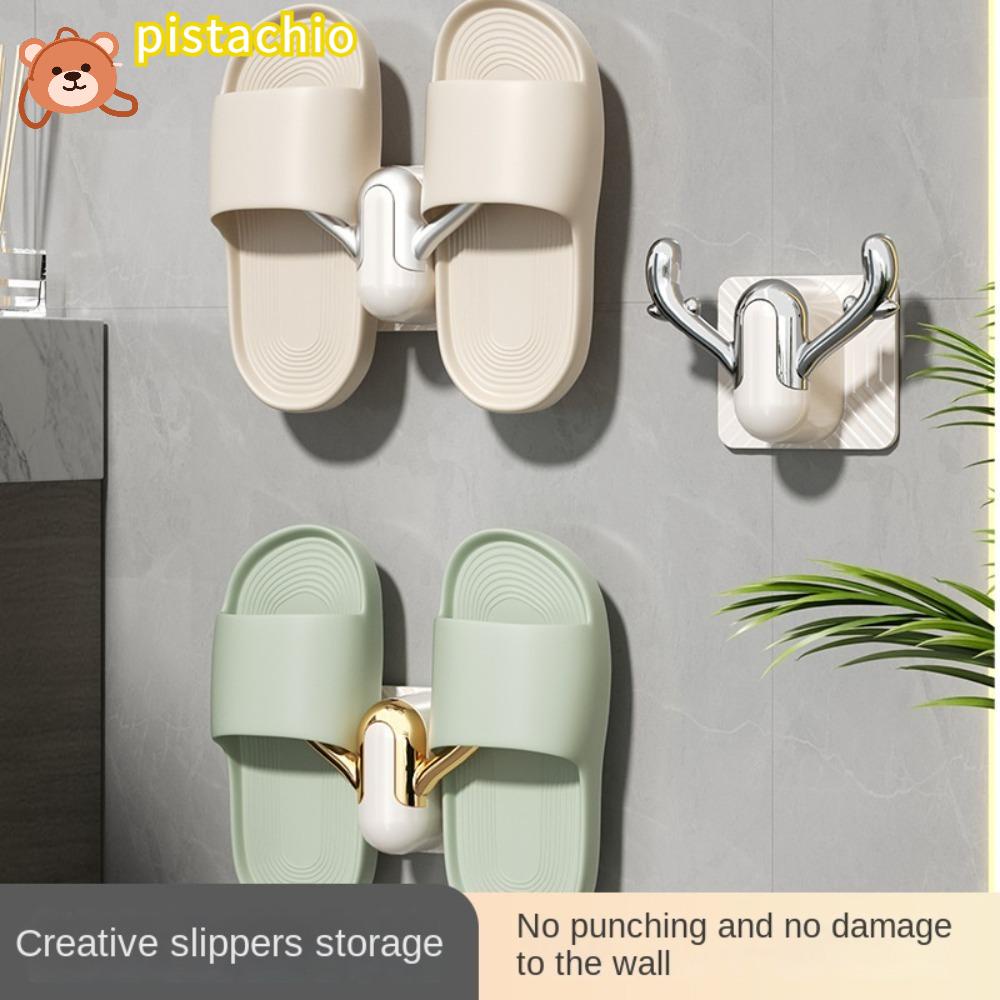 PISTA Giá Đỡ Dép Đi Trong Nhà Tắm Bằng Nhựa Tự Dính Không Cần Khoan Lỗ Thời Trang