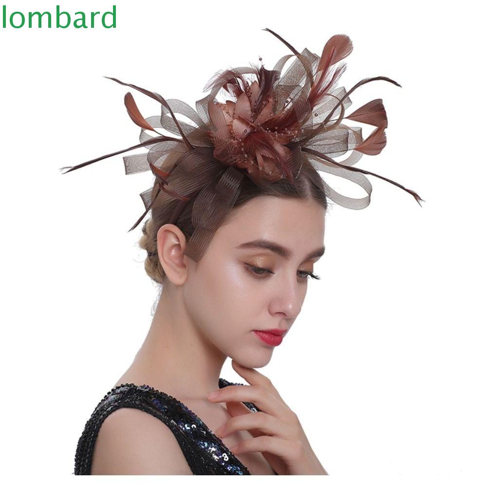 LOMBARD Kẹp Tóc Hình Chiếc Mũ Có Đính Lông Vũ Màu Sắc Đơn Giản