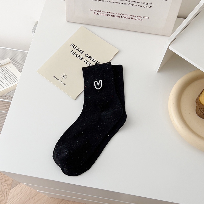 Dongdaemun Vớ Mỏng Thêu Họa Tiết Chấm Bi / Trái Tim Màu Trơn Kiểu Hàn Quốc Dễ Phối Đồ