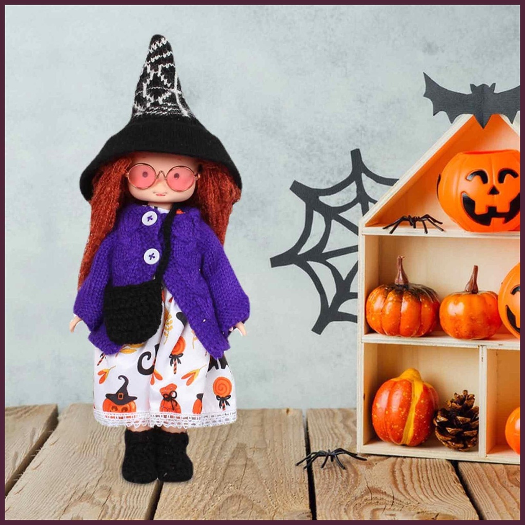 Búp Bê Phù Thủy Đan Len Dễ Thương Để Bàn Trang Trí Halloween Cho Bé Trai Và Bé Gái