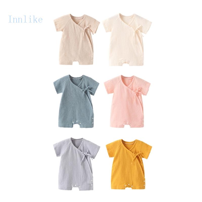 Áo Liền Quần Tay Ngắn Phong Cách Muslin Cho Bé Sơ Sinh 0-12 Tháng Tuổi