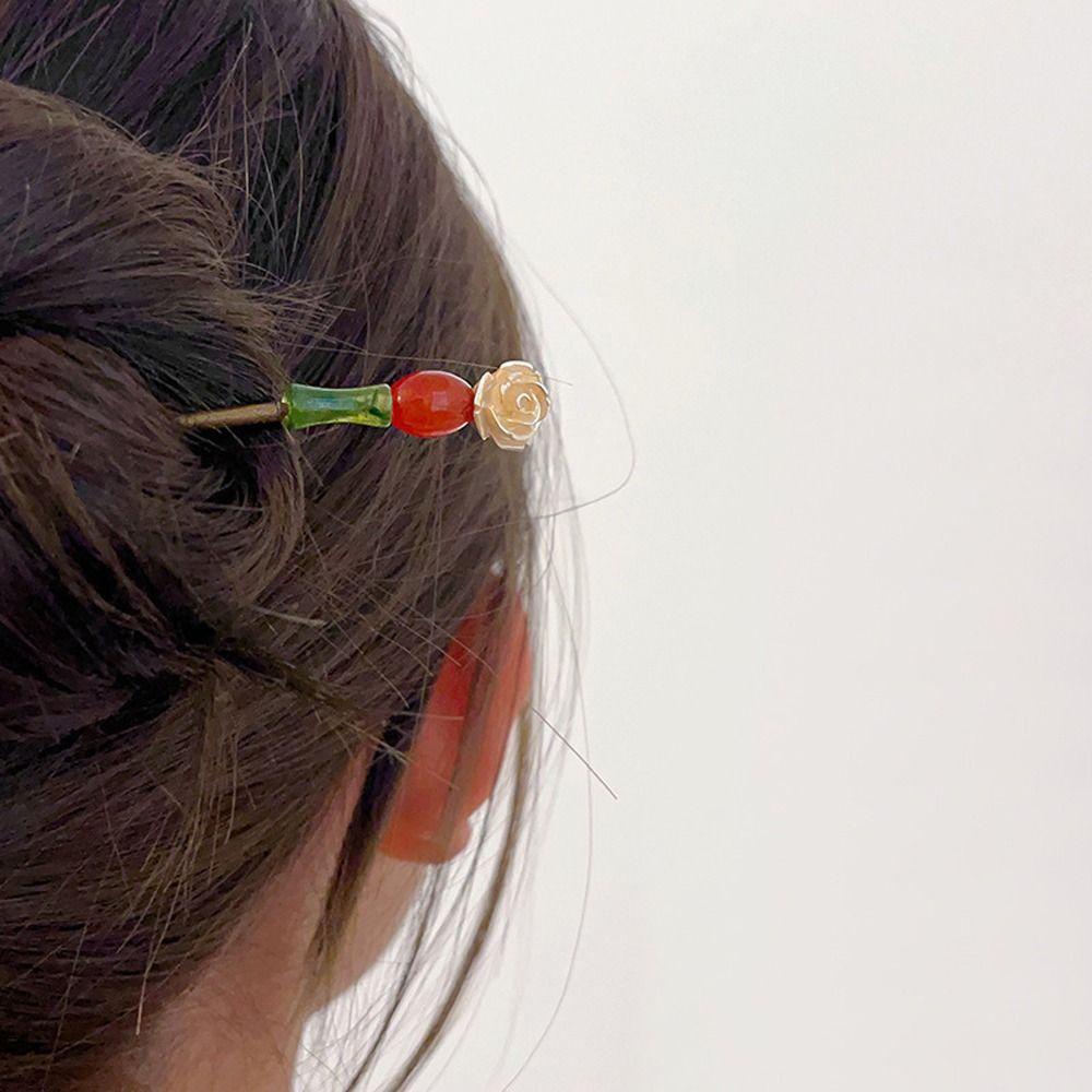 26EDIE Trâm Cài Tóc Bằng Hợp Kim Hình Hoa Trà Phong Cách Trung Quốc Cổ Điển