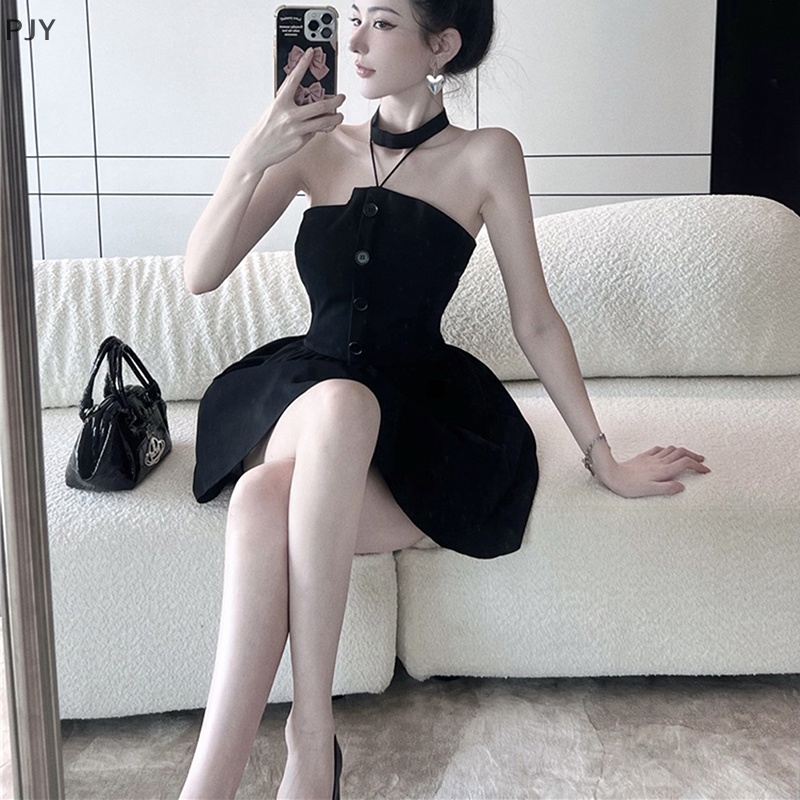 Đầm PJY Sát Nách Màu Trơn Cổ Yếm Thanh Lịch Thời Trang Mùa Hè Cho Nữ