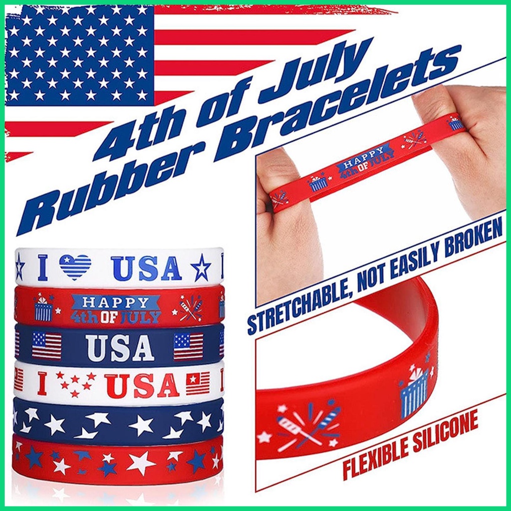Set 12 Vòng Tay Cao Su Silicone Hình Lá Cờ Mỹ Cho Nam Và Nữ