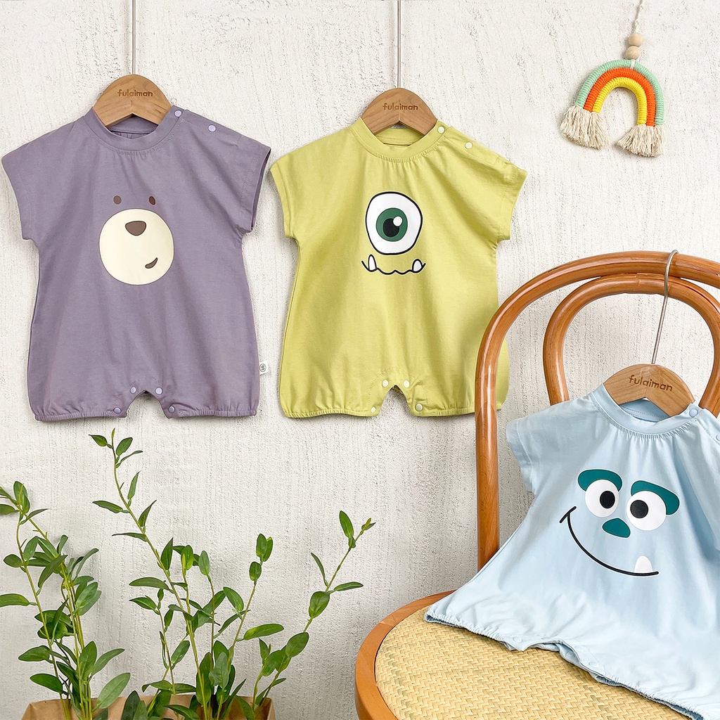 Áo liền quần Cotton NgắN Tay, HọA TiếT HoạT HìNh Cho Bé (0-24 TháNg