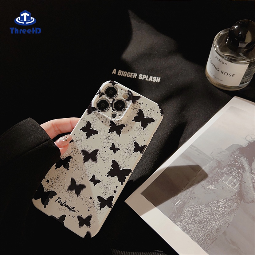 Ốp Điện Thoại Mềm Chống Sốc Màu Trắng Bóng In Hình Bướm Cho IPhone 14 13 12 11 Pro Max SE2020 X XR Xs Max 7 8 Plus