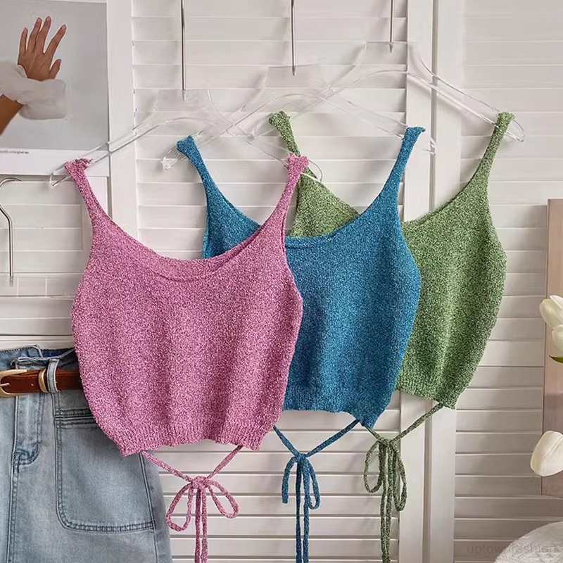 Áo Tank Top Dệt Kim Không Tay Màu Sắc Đơn Giản Phong Cách Hàn Quốc Cho Nữ