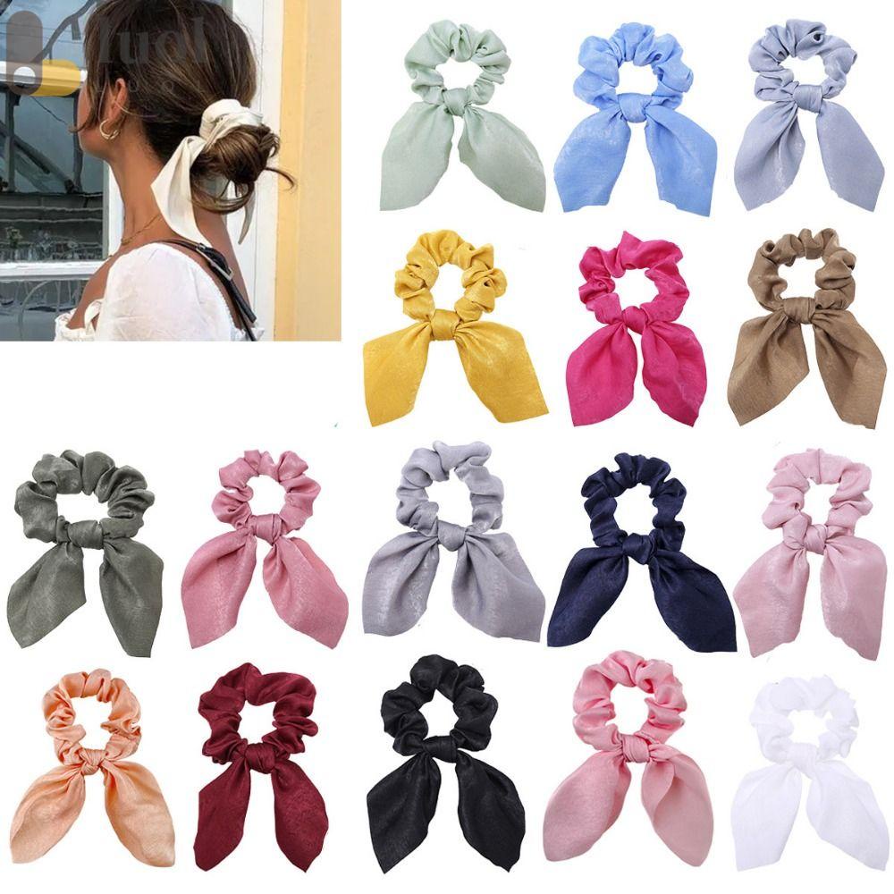 LUOL Set 5 Dây Buộc Tóc Thắt Nơ Màu Trơn Co Giãn Xinh Xắn