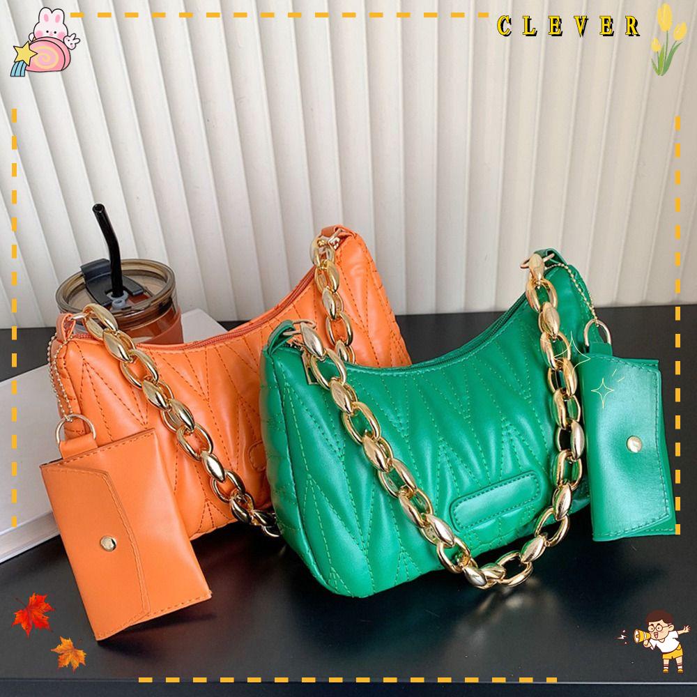 CLEVER Túi Xách Mini Màu Trơn Có Khóa Kéo Và Dây Đeo Dưới Cánh Tay Thời Trang Cho Nữ