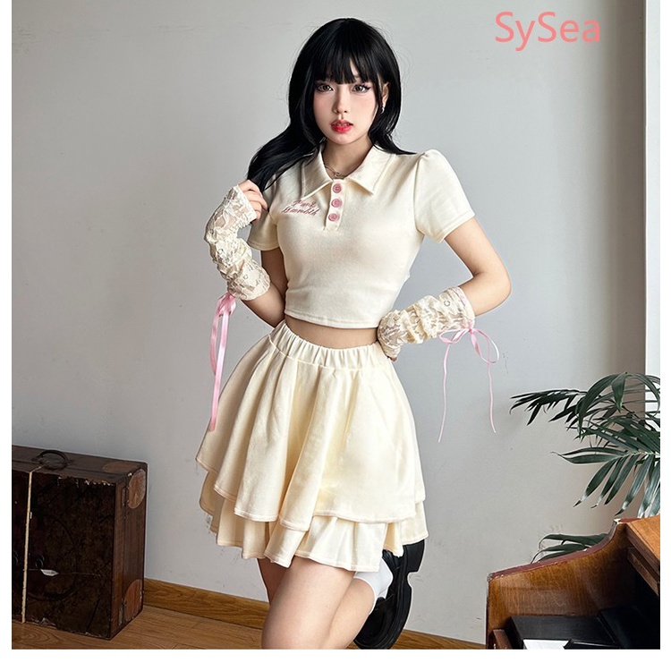 Set Áo Polo Ngắn Tay Và Chân Váy Phong Cách Ngọt Ngào