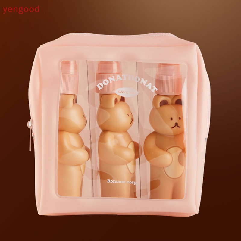 Set 3 Chai Rỗng Trong Suốt Dạng Nhấn Đựng Dầu Gội Đầu Hình Gấu Dễ Thương