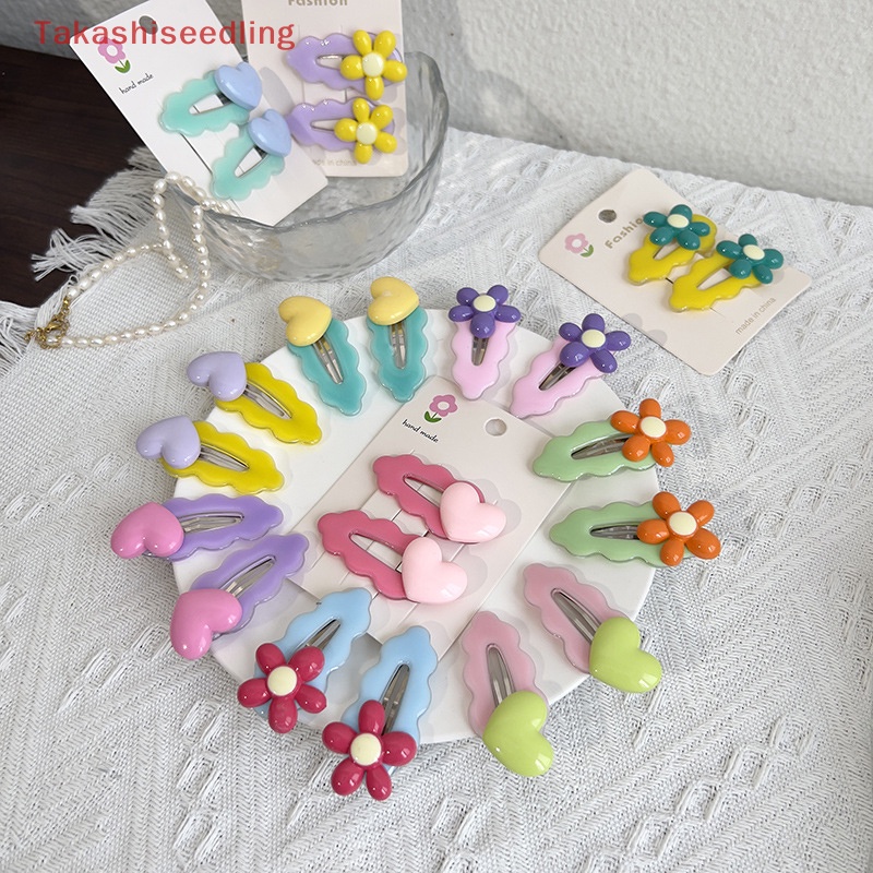 Set 2 Kẹp Tóc Hình Hoa / Trái Tim Dễ Thương Phong Cách Vintage Cho Nữ