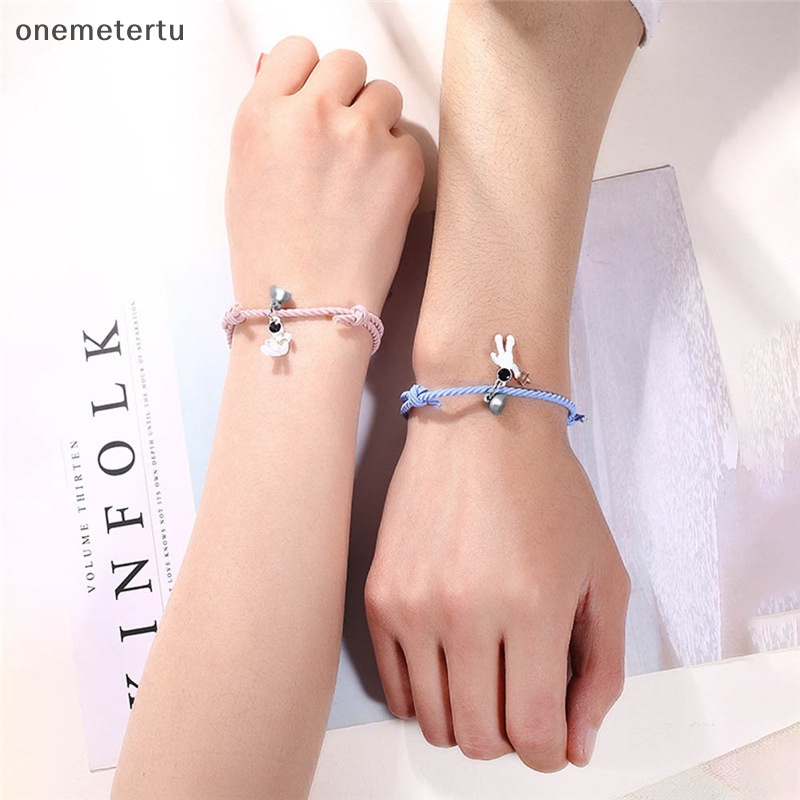 Set 2 Vòng Tay Dây Bện Hai Lớp Mặt Hình Phi Hành Gia Có Nam Châm Lãng Mạn Cho Cặp Đôi