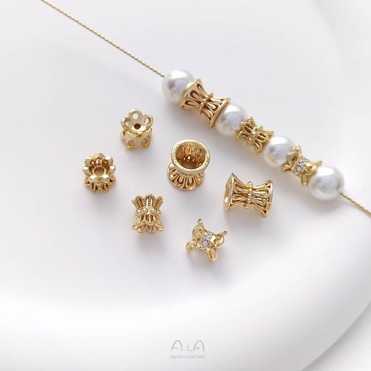 Hạt Xâu Chuỗi Hai Mặt Màu Vàng 14K Dùng Làm Trang Sức Thủ Công diy