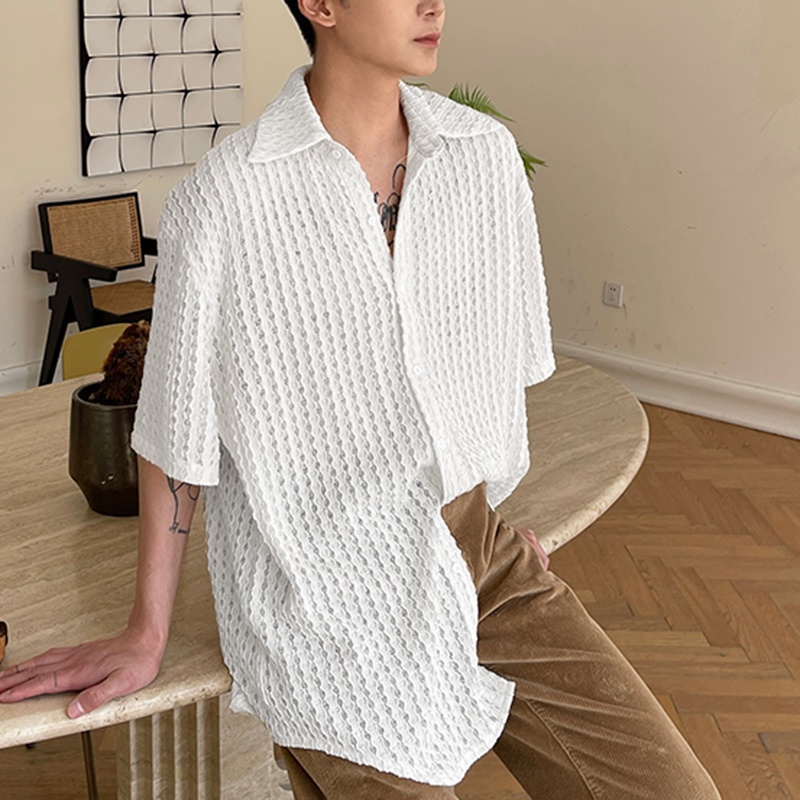 INCERUN Áo Sơ Mi Tay Ngắn Màu Trơn Dễ Phối Đồ Hợp Thời Trang