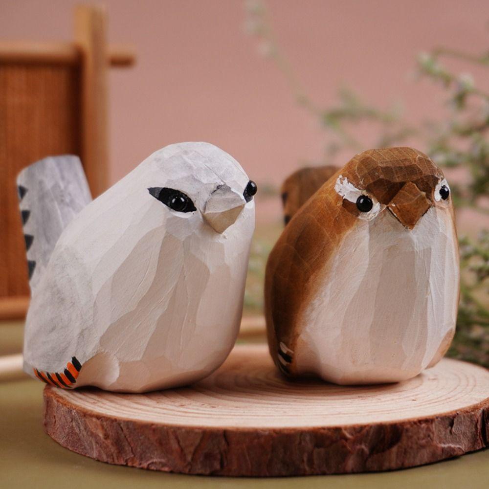 MIQUEL Đồ trang trí Chim Gỗ Nhỏ Chạm Khắc Thủ Công Để Bàn Trang Trí Phong Cách Bắc Âu Thích Hợp Làm Quà Tặng Sinh Nhật