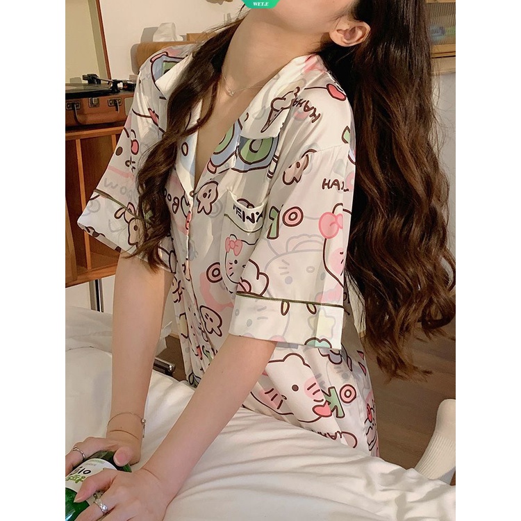 Bộ Đồ Ngủ Tay Ngắn Y2k In Hình Hello Kitty Dễ Thương Phong Cách Nhật Bản Thời Trang Mùa Hè Cho Nữ