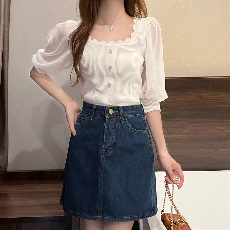 Áo Thun Tay Ngắn Phồng Vải Lụa Mát Thời Trang Mùa Hè Phong Cách Hàn Quốc