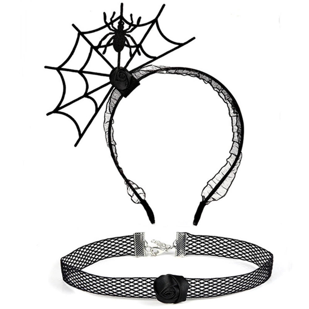 Băng Đô Cài Tóc Hình Mạng Nhện Kèm Choker Độc Đáo Cho Nữ