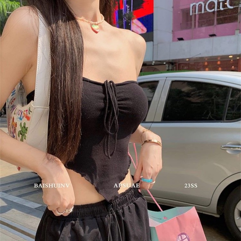 Zxyouing Áo Tank Top Hai Dây Màu Trơn Gợi Cảm Mùa Hè Hình Tam Giác Có Dây Đeo Cổ Cho Nữ