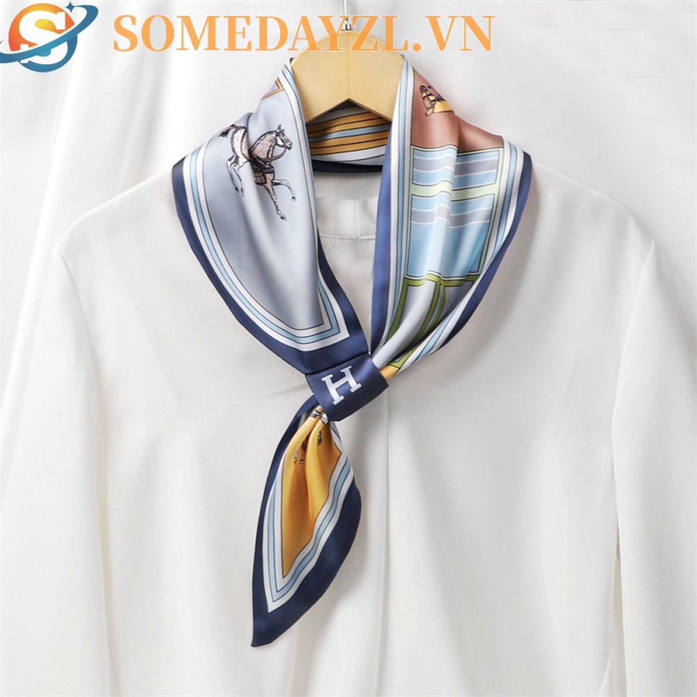 SOMEDAYZL Khăn Choàng Cổ Bằng Lụa Họa Tiết Kẻ Sọc In Chữ Phong Cách Vintage Hàn Quốc Cho Nữ