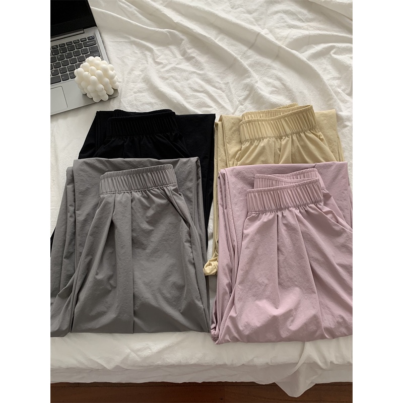 SUXI Quần Dài Lưng Cao Ống Rộng Màu Sắc Đơn Giản Thời Trang Mùa Hè