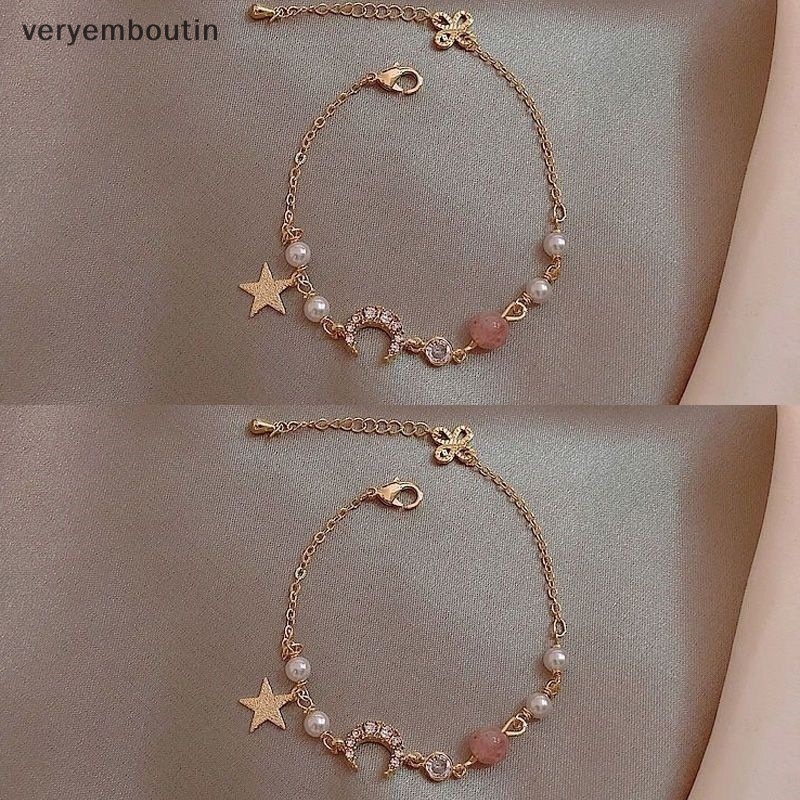 Vòng Đeo Tay Đính Đá Mặt Trăng Ngôi Sao Đơn Giản Dễ Thương Thanh Lịch Dành Cho Nữ