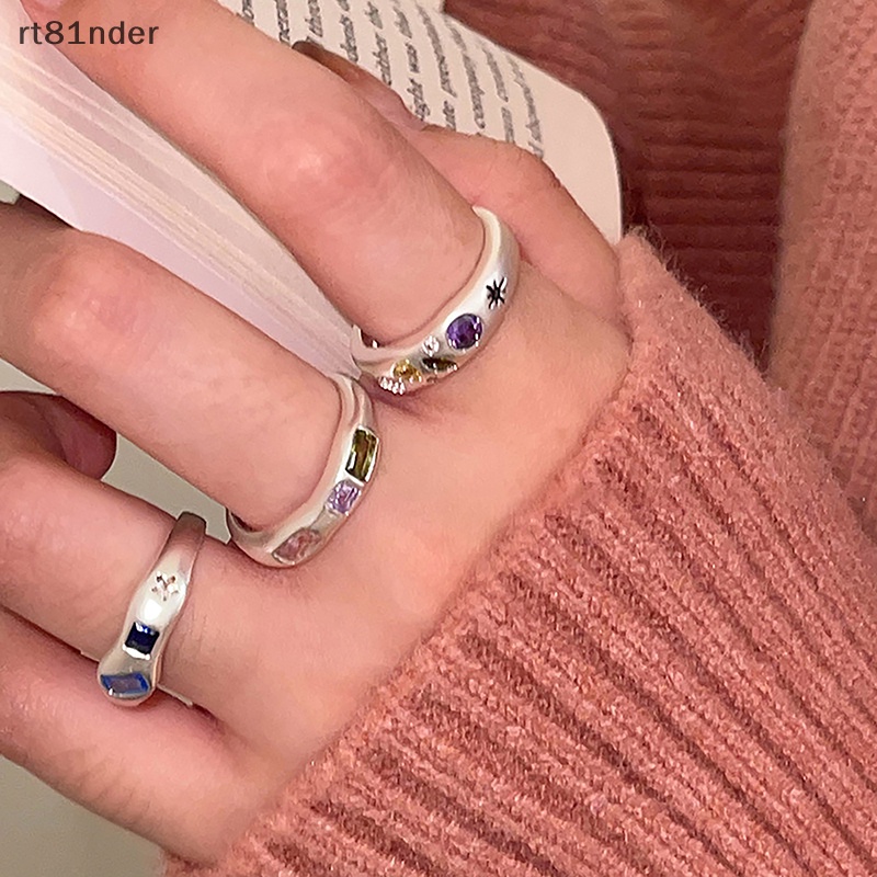 Rt Nhẫn Hở Đính Đá Zircon Nhiều Màu Sắc Có Thể Điều Chỉnh Phong Cách Hip Hop Cá Tính Làm Quà Tặng Cho Bạn Gái n