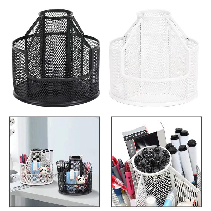 Giá Đỡ Bút Chì / Cọ Trang Điểm Bằng Sắt Xoay 360 Độ Tiện Dụng Cho Văn Phòng / Để Bàn