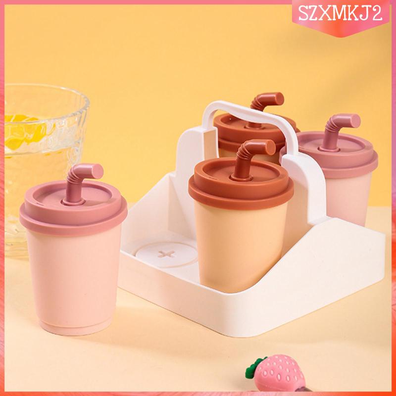 Khuôn Làm Kem Que Hình Trà Sữa Có Nắp Đậy DIY Có Tay Cầm Hoạt Hình Dành Cho Cửa Hàng