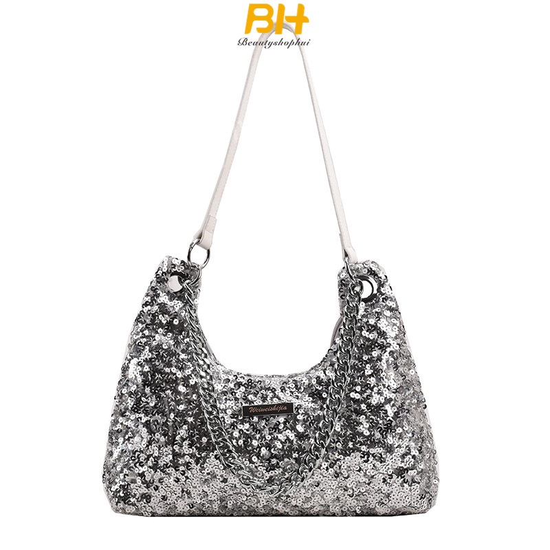Túi Đeo Vai Đính Kim Tuyến Lấp Lánh Phối Dây Xích Thời Trang 2023 Cho Nữ