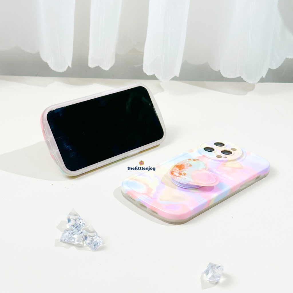 Ốp Lưng Loang Màu Có Popsocket Trái Tim Chống Trượt Dễ Thương Cute Cho Điện Thoại IP11/12/13/14 Pro Max Njoyshop