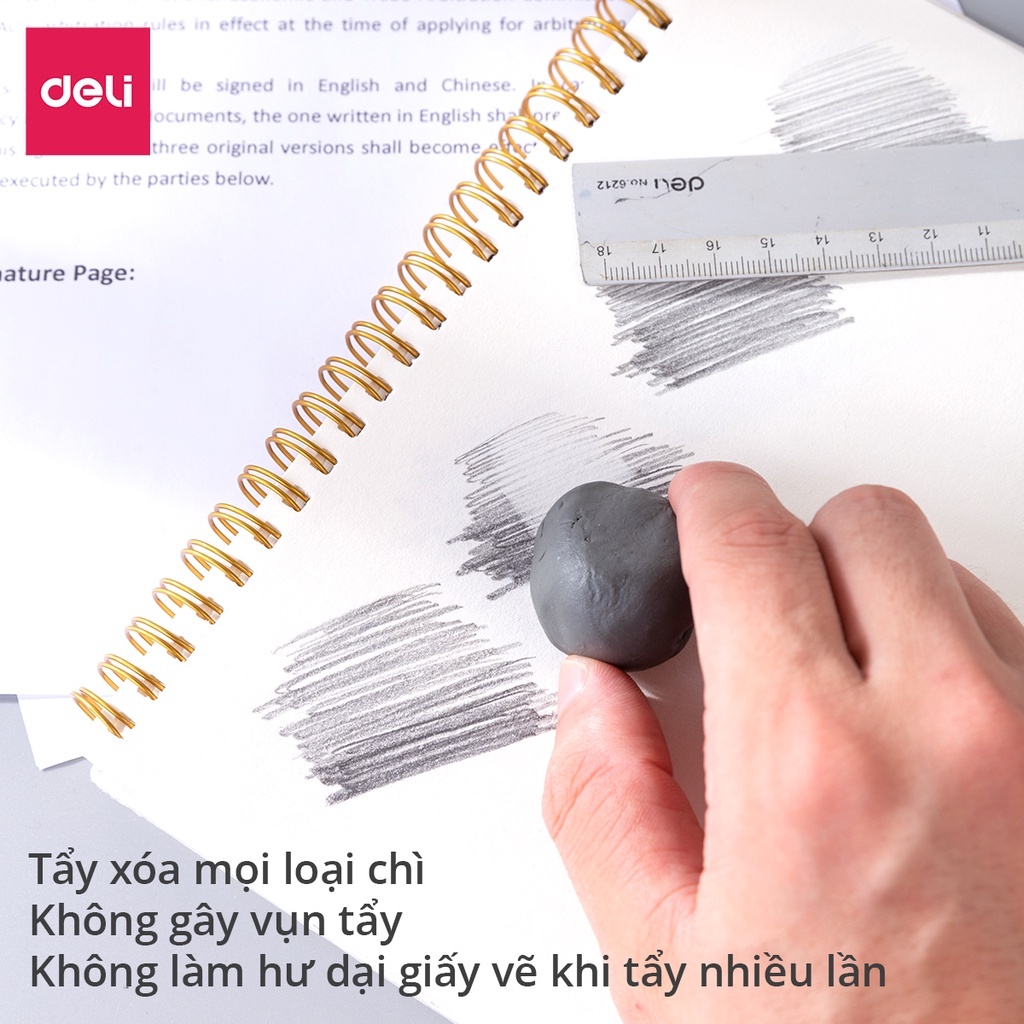 Gôm Tẩy đất sét cho mỹ thuật cao cấp Deli - 1 cục - Tẩy sạch chì, Không vụn và bụi tẩy - Phù hợp họa sĩ, vẽ phác thảo