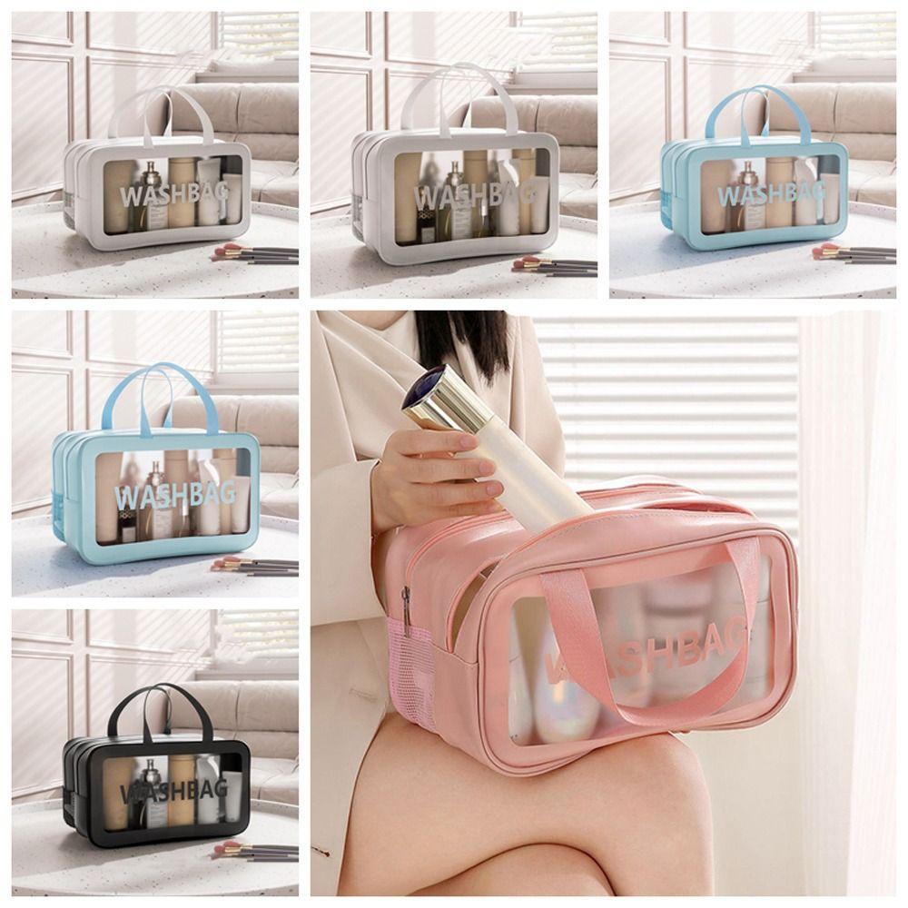 FALLFORBEAUTY Túi Lưới Đựng Mỹ Phẩm Trong Suốt Hai Lớp Có Ngăn Khô / Ướt In Chữ Thanh Lịch Dùng Khi Đi Du Lịch