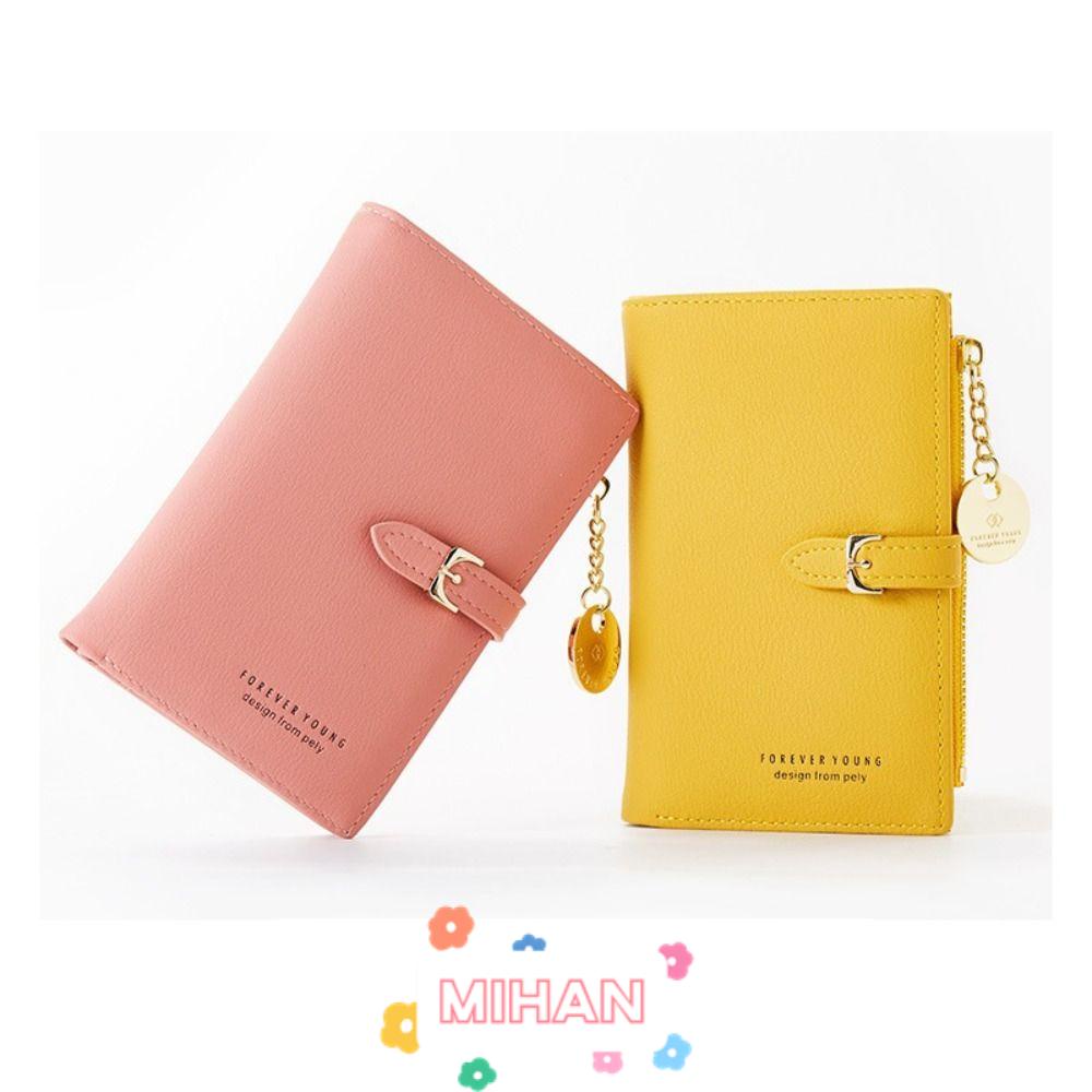 MIHAN1 Ví Nữ Mini Màu Trơn Có Khóa Kéo