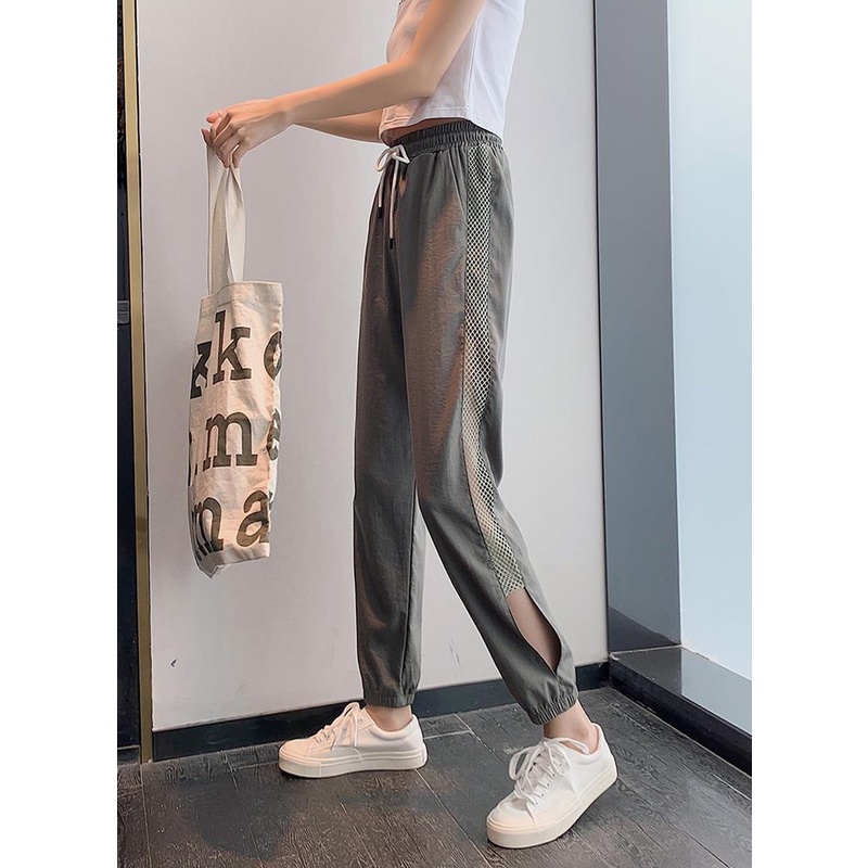 Quần Baggy Thể Thao Lưng Thun Rút Dây Màu Trơn Dành Cho Nữ