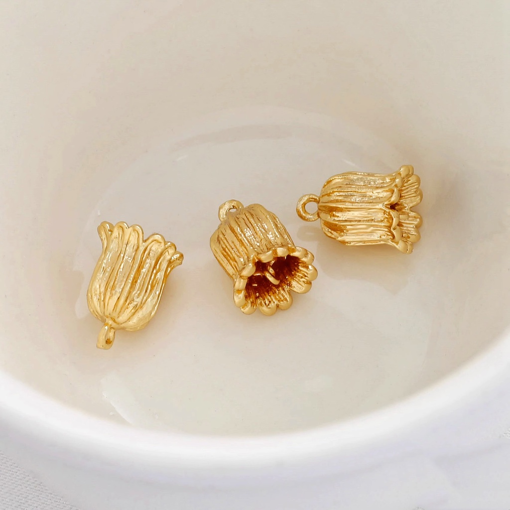 Hoa Tai Dạng Treo Hai Đầu Màu Vàng 14K Hình Hoa Lily Có Khóa Cài diy