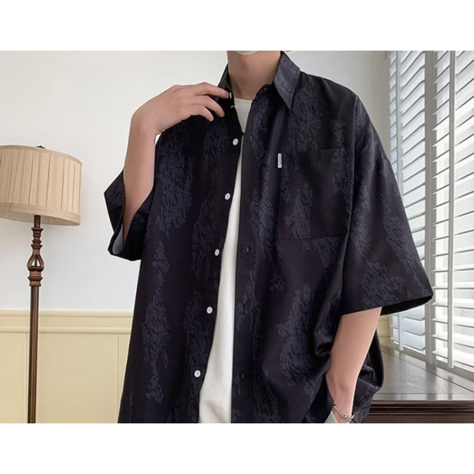 Áo Sơ Mi Tay Ngắn Màu Nhuộm Thời Trang Mùa Hè Cho Nam