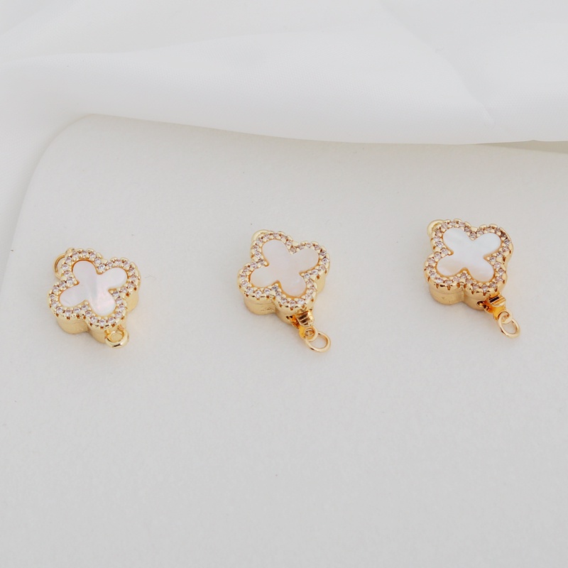 Khóa Cài Dây Chuyền / Vòng Tay Mạ Vàng 14k Hình Vỏ Sò / Cỏ Bốn Lá diy