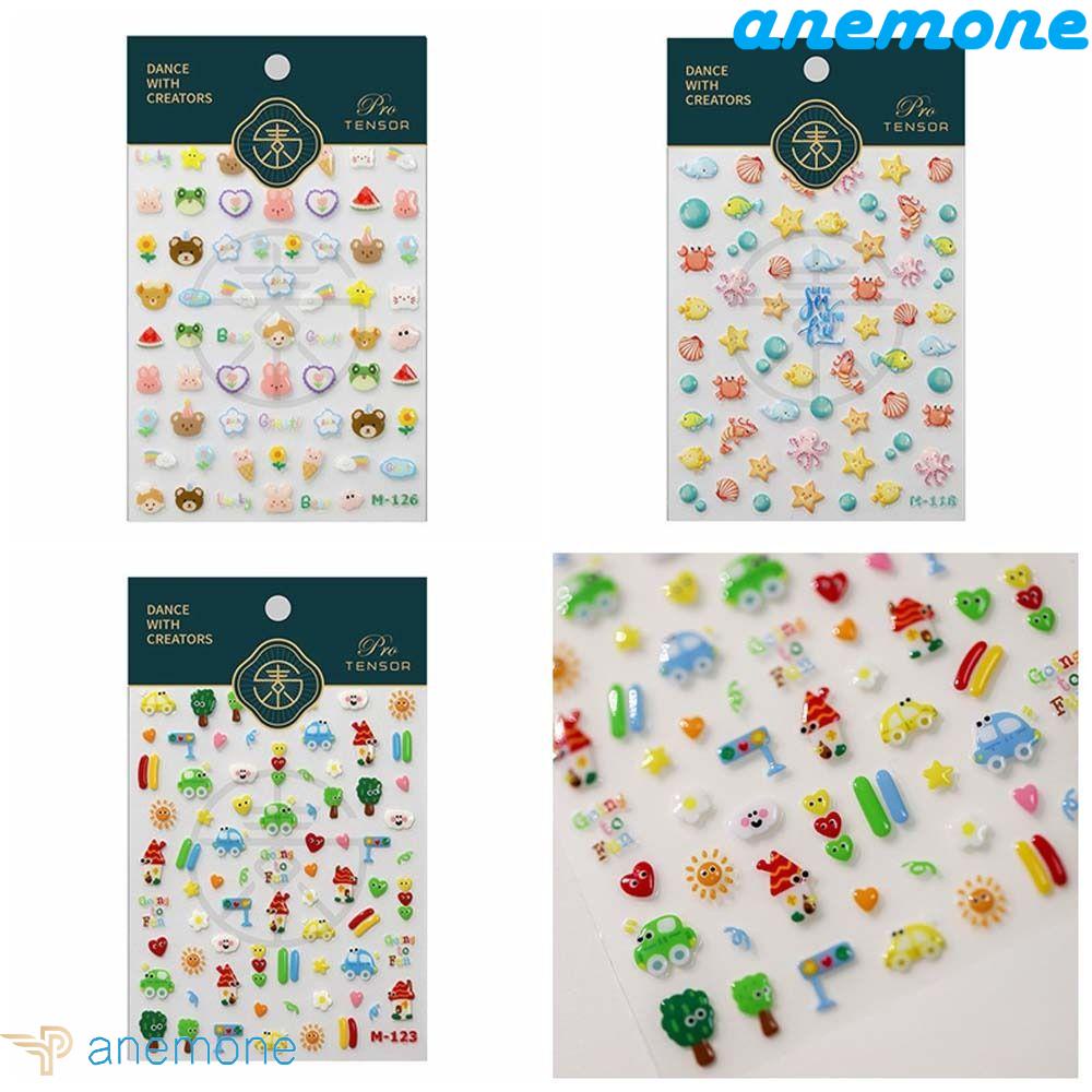 ANEMONE Miếng Dán Móng Tay Hình Gấu Hoạt Hình Nhiều Màu Sắc Cho Salon