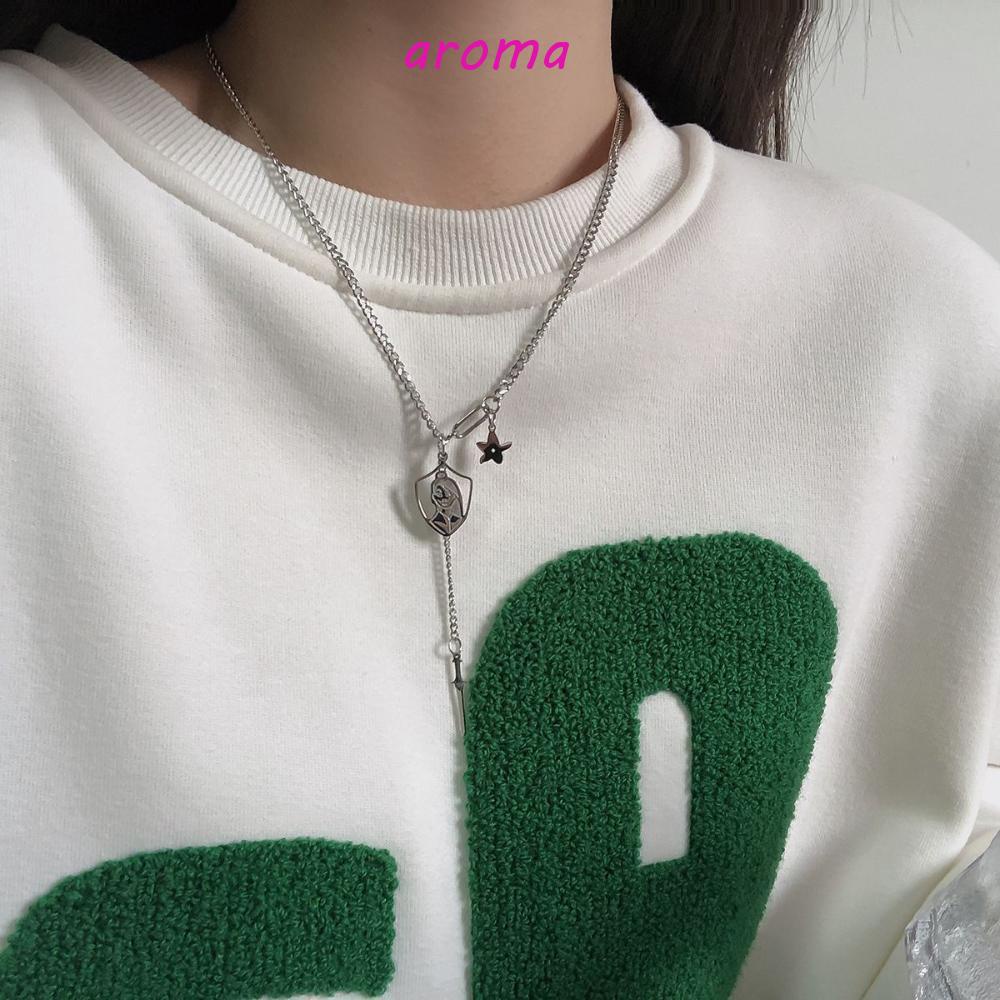 AROMA Vòng cổ Bằng Thép Titan Mặt Hình Ngôi Sao Chân Dung Phong Cách Hàn Quốc Retro