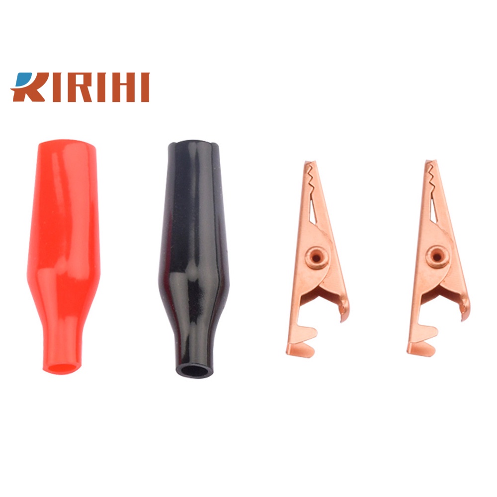 Kẹp cá sấu thử điện 10A RIRIHI bằng đồng nguyên chất kèm kẹp nhựa bảo vệ màu đỏ và đen