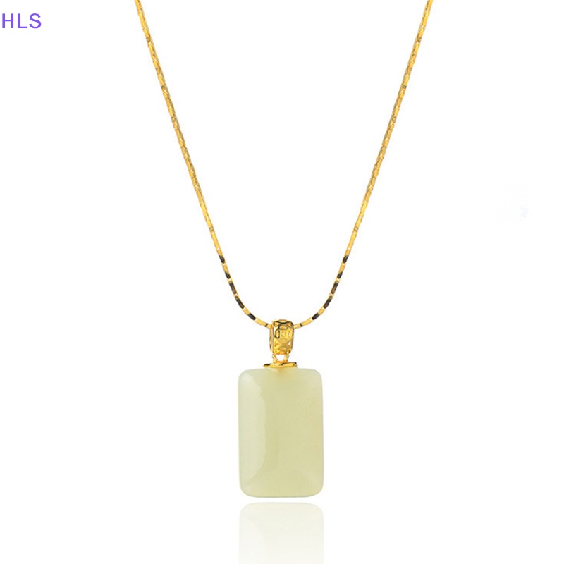 [HLS] Vòng cổ Mặt Vuông Đính Ngọc Bích Hetian Vintage Đơn Giản Dễ Phối Đồ Thời Trang Cho Nữ