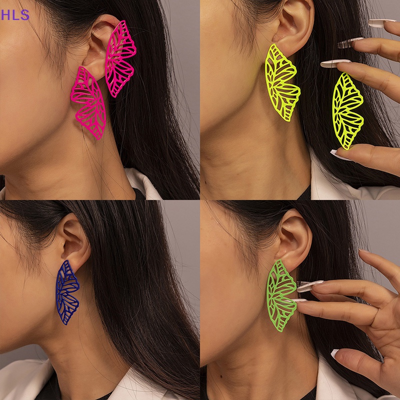 1 Đôi Bông Tai Cánh Bướm Rỗng Bằng Kim Loại Dễ Thương Thời Trang Cho Nữ