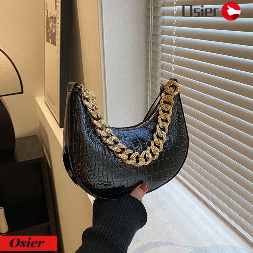 OSIER1 Túi Đeo Vai / Xếp Nếp Màu Trơn Cỡ Lớn Có Khóa Kéo Và Dây Đeo Sợi Xích Cổ Điển Thời Trang Cho Nữ