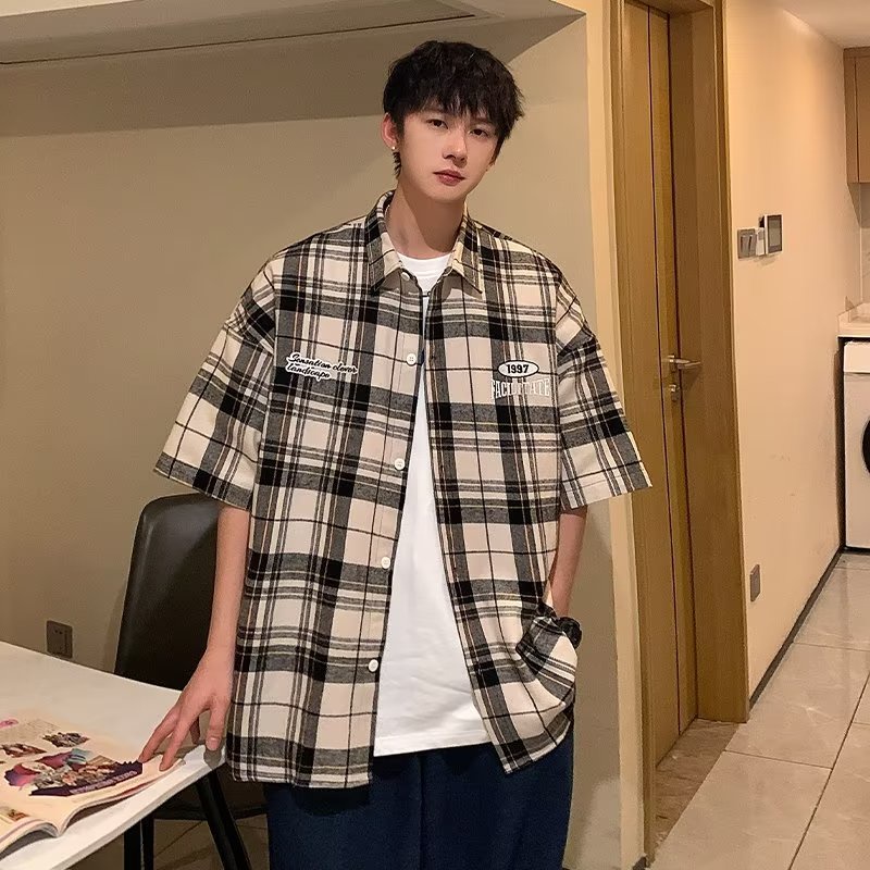 Áo Sơ Mi Nam Ca Rô Ngắn Tay Cổ Bẻ Thời Trang