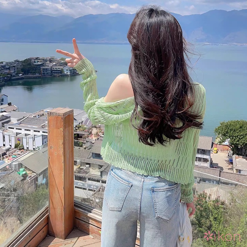 Áo Cardigan Dệt Kim Tay Dài Cổ Chữ V Màu Sắc Ngọt Ngào Thời Trang Mùa Hè Cho Nữ