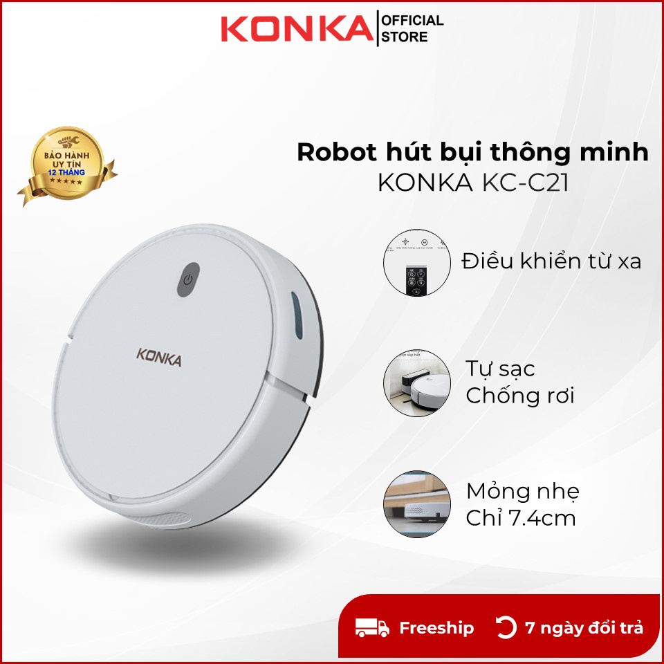 Robot hút bụi lau nhà thông minh Konka KC-C21 tự động sạc, lực hút mạnh 1000Pa, chổi kép, lau nhà cực sạch