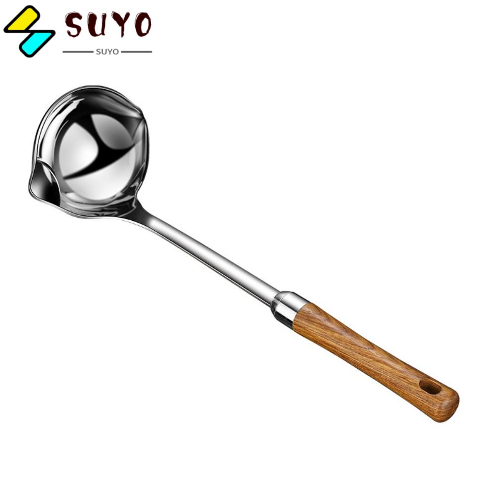 SUYO Muôi Múc Canh Bằng Thép Không Gỉ 304 Cách Nhiệt Tay Cầm Bằng Gỗ